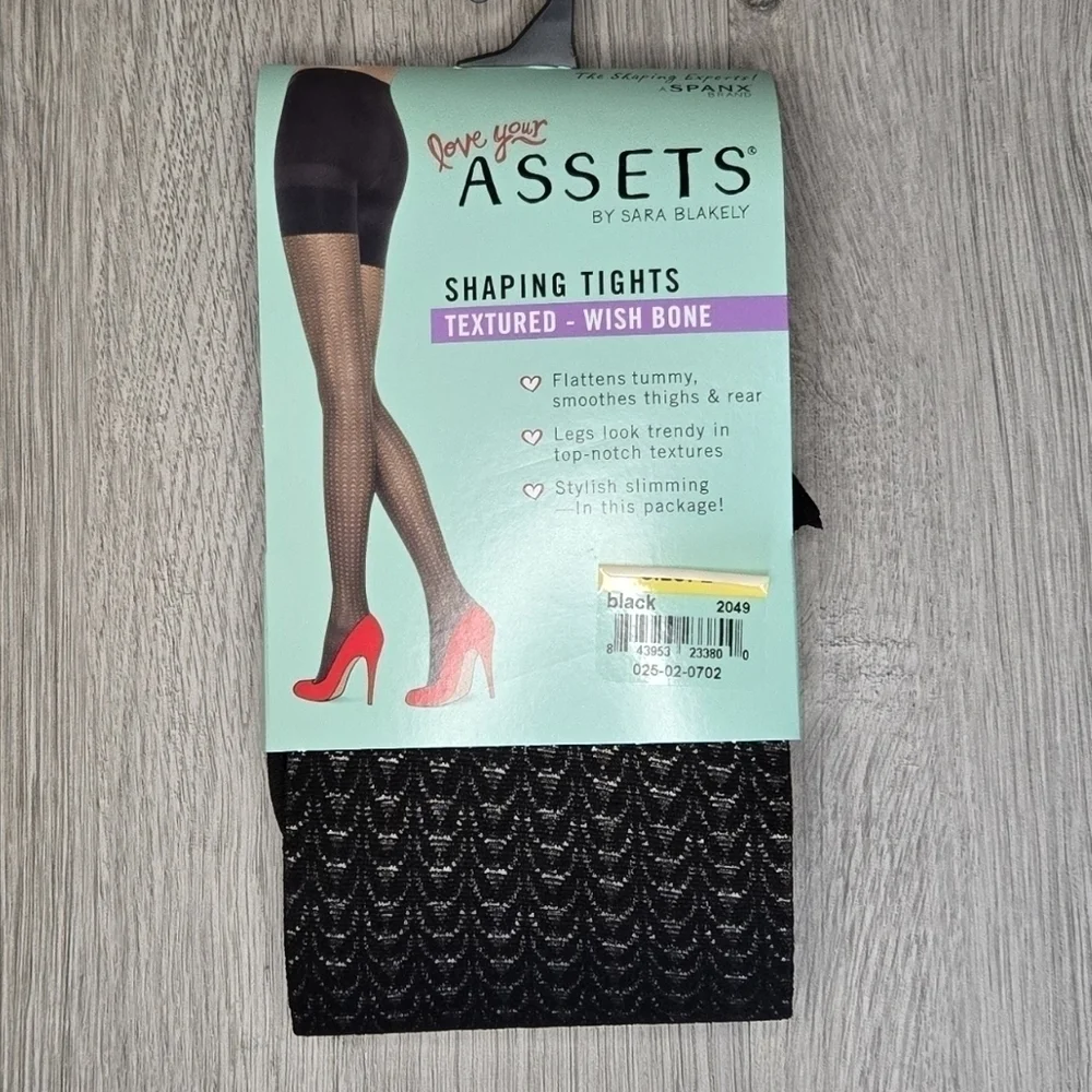 Spanx Love your Assets Textured Shaping Tights - Wish Bone Size 2 Black 2049 New